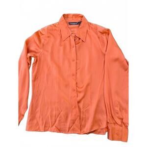 Forenza Silk Button Front Blouse S Orange